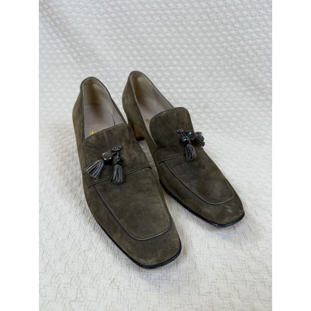 Salvatore Ferragamo Suede Heel Loafers Tassels | Size US 11 EU 44 Narrow